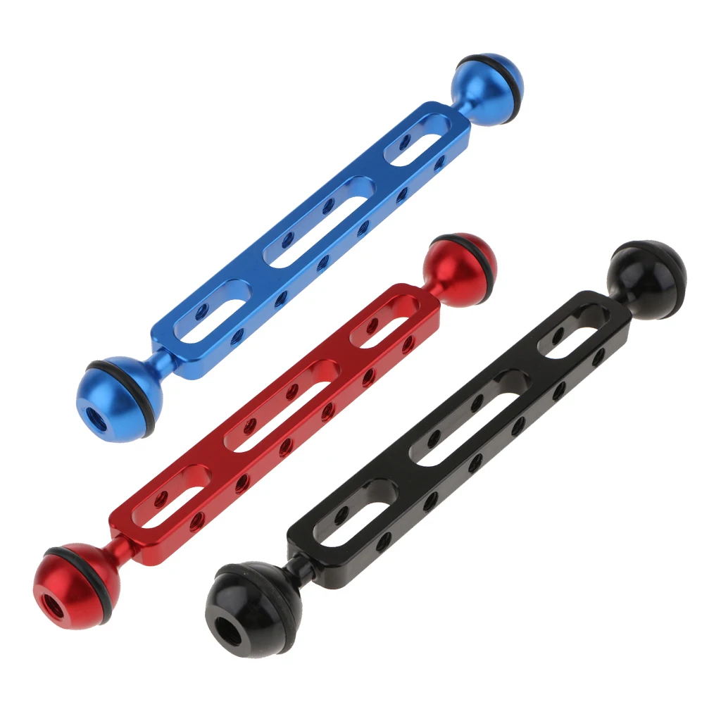 Dual Ball Joint Extension Arm for Camera Diving Underwater Photography, Pack of 3, Blue/Red/Black