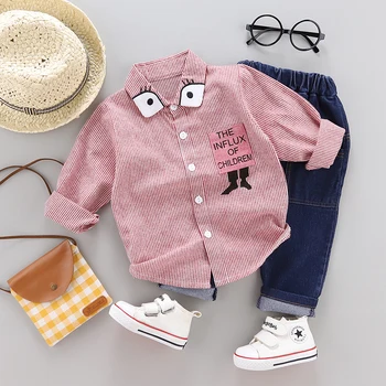 

Toddler Boy Boys Clothing Girls Sets Spring Fashion Children Cotton Clothes Baby Kids Lapel Striped Shirt Pants 2 Pcs Tracksui