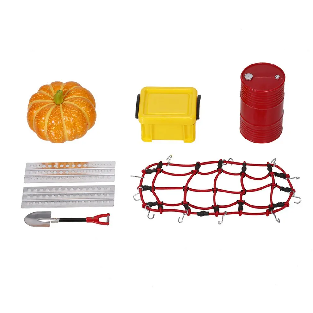 

6Pcs/Set Rc Climbing Car Luggage Rack Harvest Decoration Simulation Rod Ax Shovel Winch Oil Pot Wooden Box Accessories