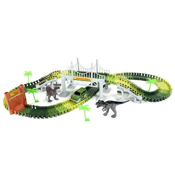 

153Pcs Kids Diy Assemble Jurassic Dinosaur Rail Race Track Car Toy Rail Blocks Railway Roller Coaster Racing Tracks Vehicle To