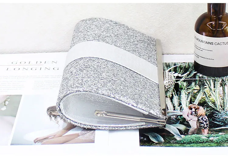 Luxy Moon Silver Sequin Clutch Bag Side View