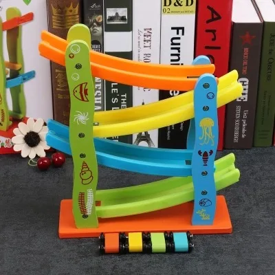 New Style Creative Children Wooden Rail Car Huan Wood Garden Four Layer Slippery Cars Parent And Child Interactive Game hua xian