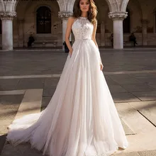 Vestido de novia A-Line блестящее Тюлевое свадебное платье в стиле бохо с кружевной аппликацией Романтическое платье