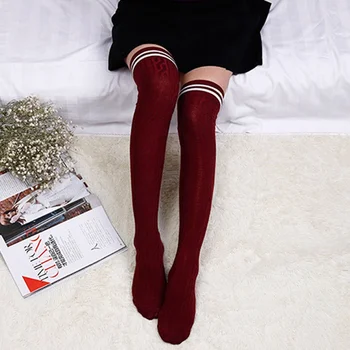 

Hot Sale Twist Vertical Striped Stockings Cotton Knee High Stocking Fashion Female College Style Two Bars Heaps Stockings