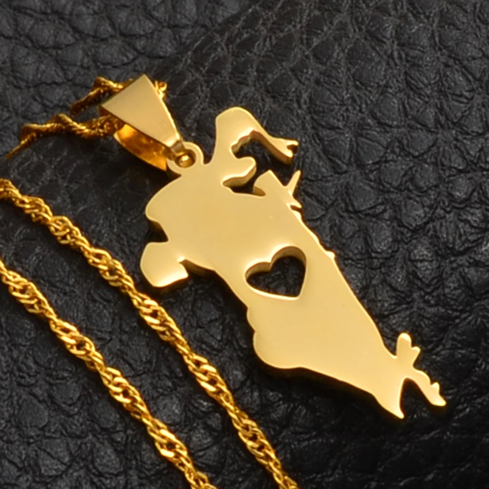 Anniyo/Сердце Бахрейна карта Золотой цвет кулон и тонкая цепочка ожерелья для женщин ювелирные изделия подарки#005421