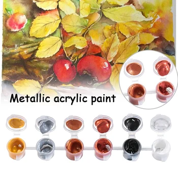

1Set Metallic Color Acrylic Paint for Textile Drawing Wall Hand Painted Shining Gel Painting Set Pigment for Artist Art Supplies