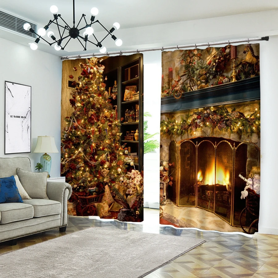 Темные рождественские шторы с 3D принтом, рождественские затемненные шторы для гостиной и спальни - Цвет: 2