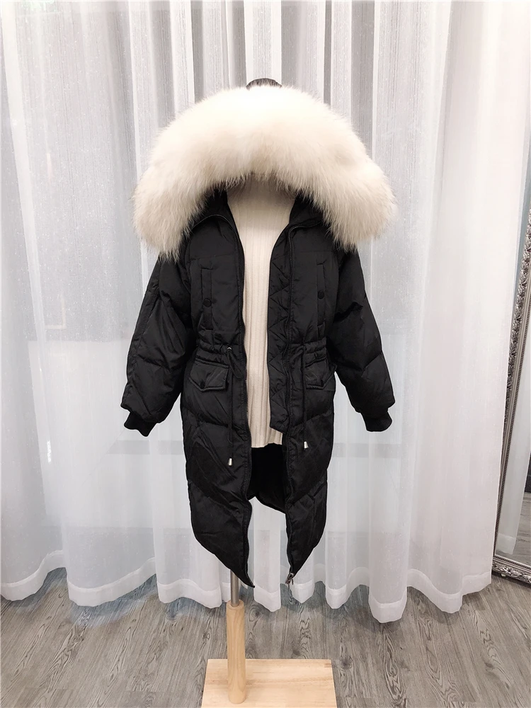 Зимнее пальто для женщин, белая куртка-пуховик на утином пуху, теплый большой воротник из натурального меха, с капюшоном, толстый длинный пуховик, парка, пальто, Женская одежда оверсайз - Цвет: style5