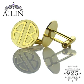 

Wholesale Circle Monogram Cufflinks Custom 2 Initials Wedding Cufflinks Block Monogram Gold Color Cufflinks Father's Day Gift