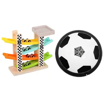 

Floating LED Football Toy Airpower Football Disk & Boy and Girl Gifts Wooden Race Track Car Ramp Racer with 4 Mini Cars