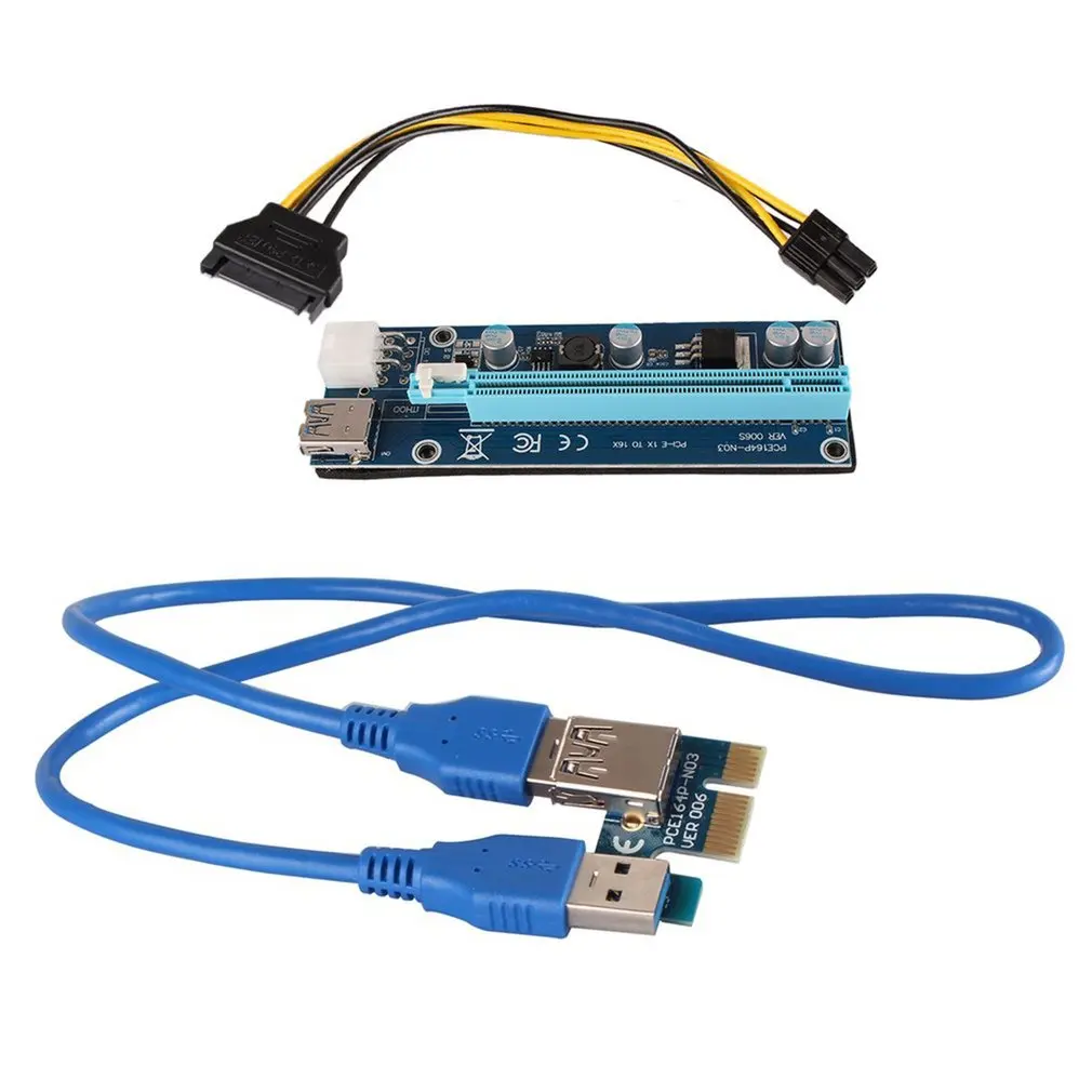 Майнинг видеокарты PCI-E к PCIE удлинитель Riser Card 1X к 16X кабель с 6 Pin к SATA Питание USB 3,0 Шахтерская машина