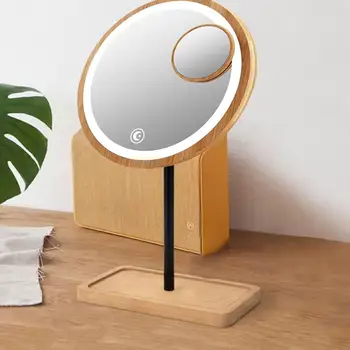 

Wooden Desktop LED Makeup Mirror 3X Magnifying USB Bright Beauty Touch Screen Diffused Charging Adjustable Mirrors Light K2Q1