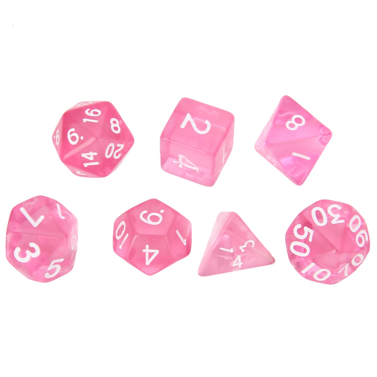 7Pcs/set Pink Translucent Polyhedral Dices with Bag For DND RPG D4-D20 Funny Drinking Dice Set