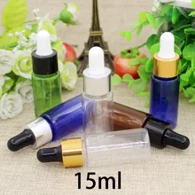 Free Shipping 15ml Plastic Dropper Bottle Green Brown Blue Essential Oil Small Empty Perfume Package Drop Cap Containers