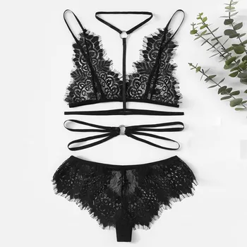 

Lingerie Sexy Bra Set Fashion Women Sexy Bra Eyelash Lace Lingerie Set With Choker Sleepwear Underwear Lenceria Dropship B4