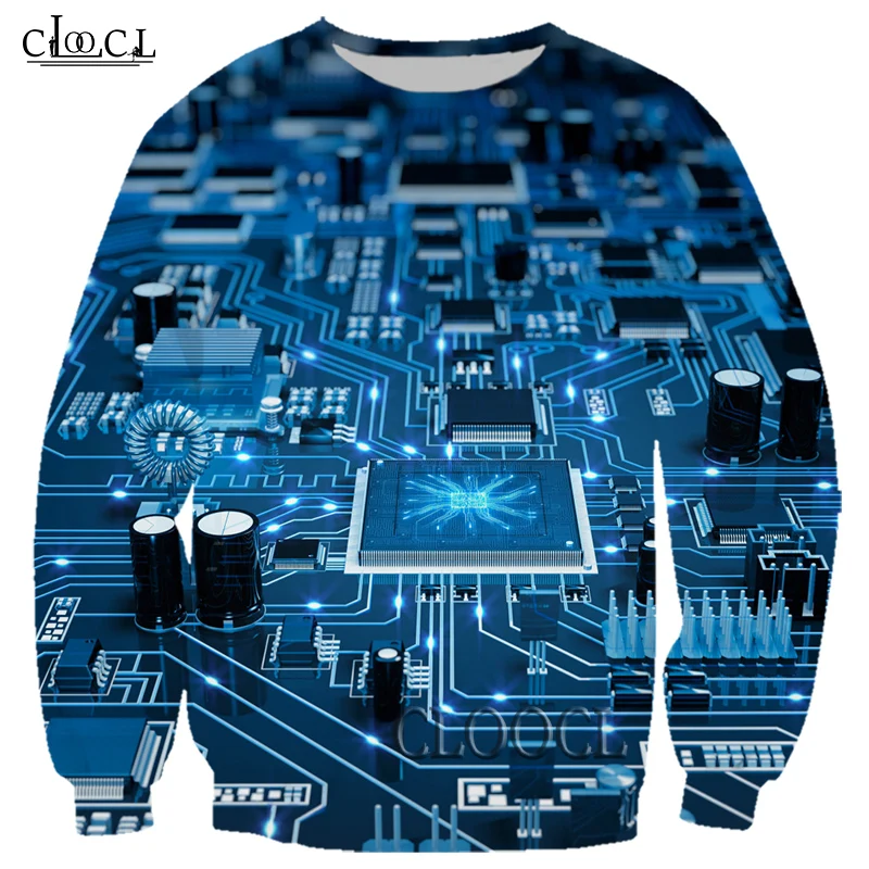 

HX Newest Popular Electronic Chip Fashion 3D Print Men Women Casual Harajuku Hip Hop Street Sweatshirt Hot Selling Couple Tops