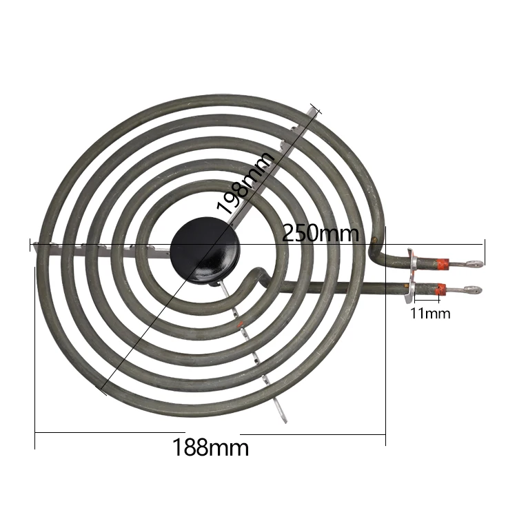 2100W 230V 8" 5 Turns Heating Element for Surface Burner,5 Coils Pancake Coil Shape Heater Tube with Tripod Back Size Flat