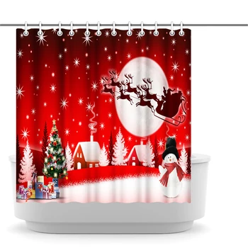 

Photo Custom Bathroom Shower Curtain Santa Claus and Snowman Waterproof Polyester Fabric Bath Curtain Decor with Hooks 180x180cm