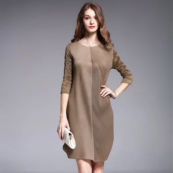 

LANMREM 2020 NEW spring and summer round neck full sleeves pleated pullover loose elastic vintage dress female vestido WM14302