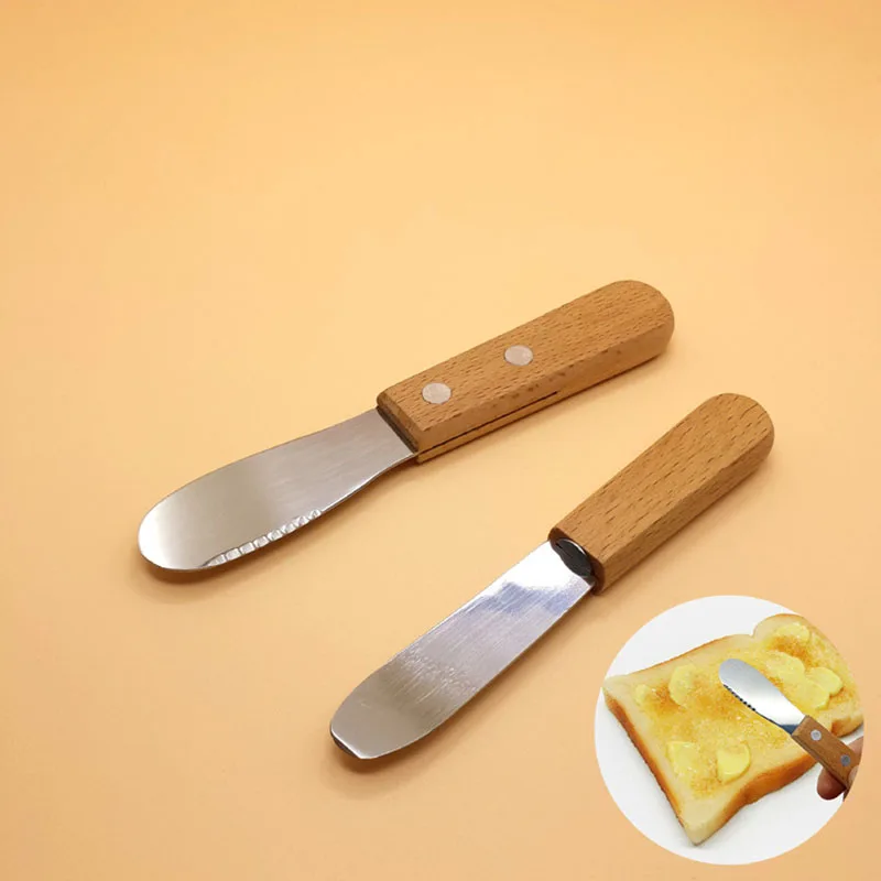 Stainless Steel Butter Scraper Butter Spatula Cream Knife Wooden Handle