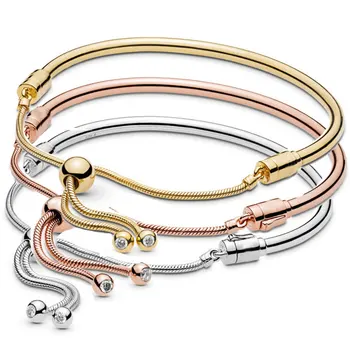

Original Rose Gold & Silver MOMENTS Sliding Clasp Adjust Bracelet Fit 925 Sterling Silver Bangle Bead Charm Diy Pandora Jewelry