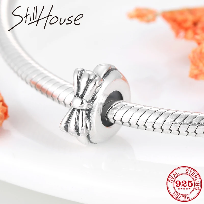 Модные изысканные бусины шайба бант из стерлингового серебра 925 пробы подходят