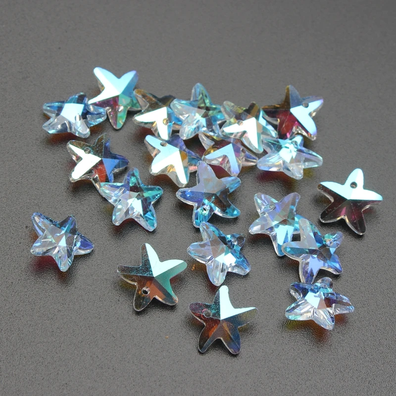 14mm 10 pcs/lot Crystal Glass Starfish Loose Beads Rainbow Color