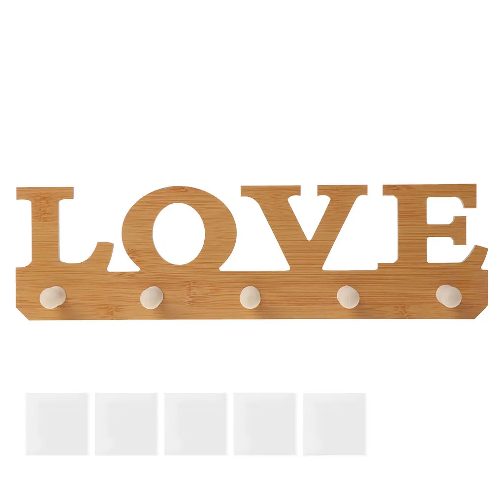 

Adhesive Wooden LOVE Door Wall Decoration Hanger Hooks Clothes Bag Key Holder