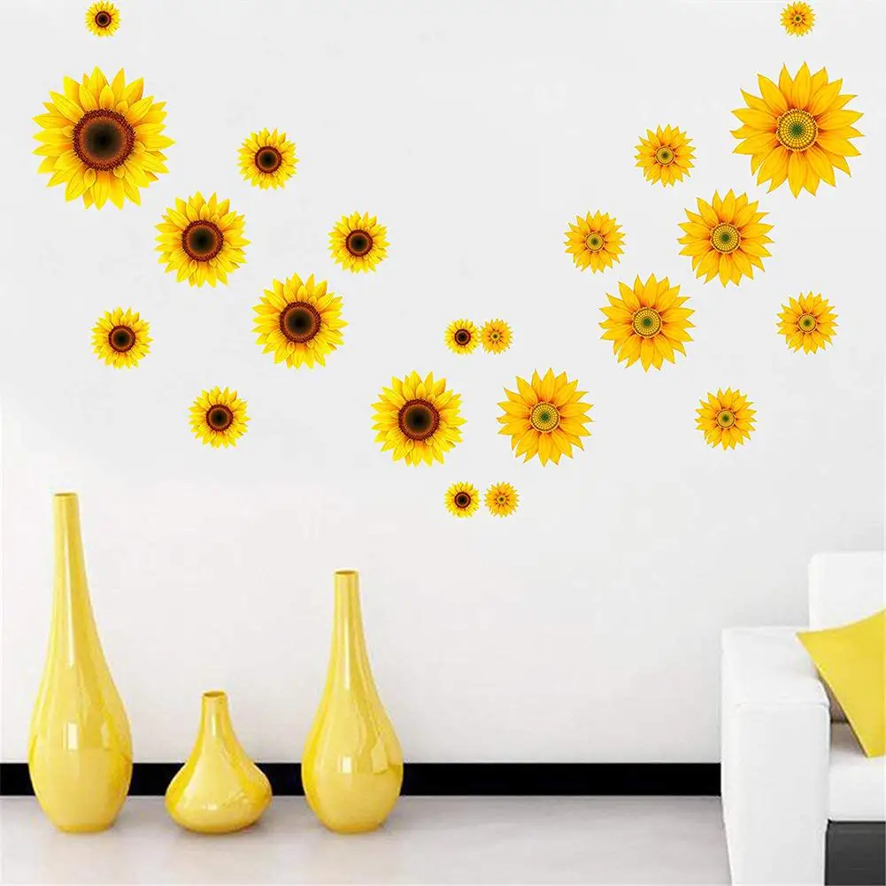Подсолнух стикер на стену 3D желтый цветок Наклейка на стену пилинг Наклейка Съемный Настенный декор наклейка с цветком для гостиной# D