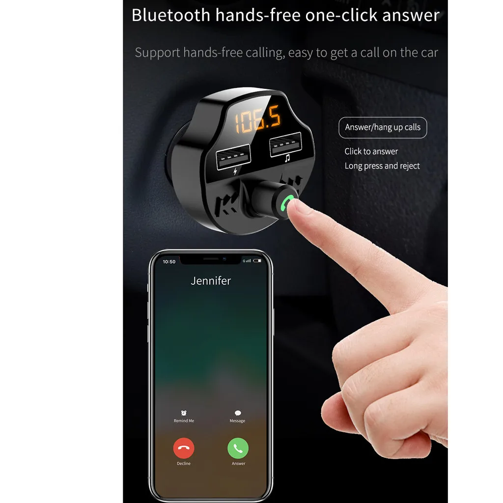 Fm-передатчик Bluetooth 5,0 Автомобильный MP3-плеер адаптер батарея напряжение снижение шума TF карта hands-free Dual USB зарядное устройство