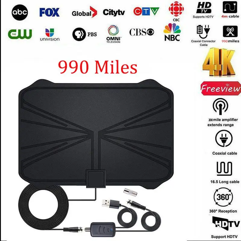 Newest HD Digital TV Antenna Practical 4k In door Digital Antenna Equipped With Amplifier Portable HD TV Digital TV Antenna