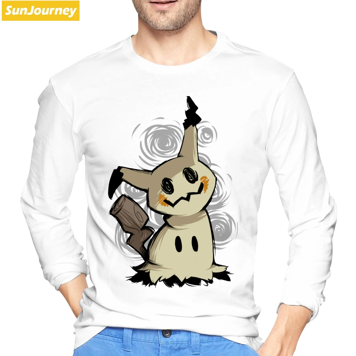 Футболка Mimikyu Pokemon хлопковая футболка с длинным рукавом для мужчин - Цвет: Белый