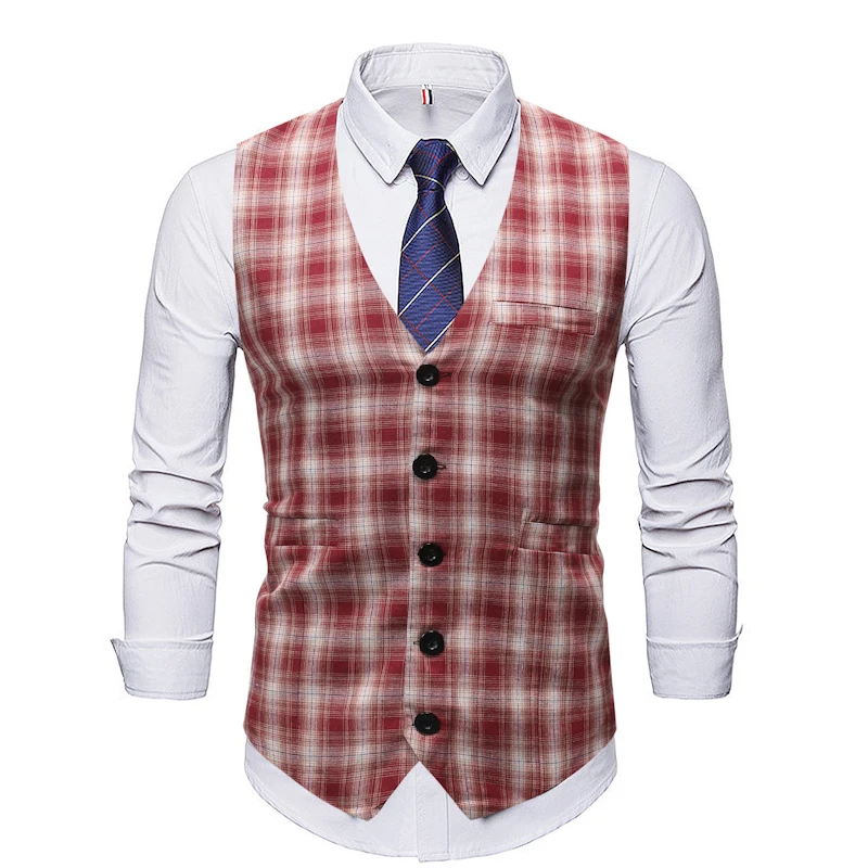 ZUSIGEL 2019 New Slim Fit Plaid Men Suit Vest Sleeveless Print Wedding Waistcoat Men Single Breasted Casual Mens Vest