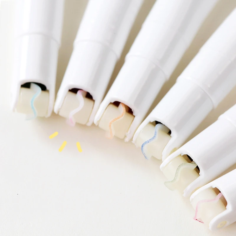 3/6pcs 라인 모양의 형광펜 펜 멀티 컬러 롤러 팁 곡선 라이너 마커 형광펜 편지지 학교 A6253