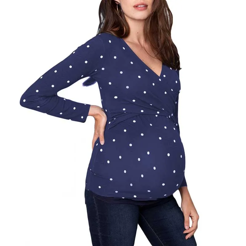 Одежда для беременных кормящих женщин Сплошной круглый воротник кормящих топ с длинным рукавом Одежда для кормления грудью беременность футболка