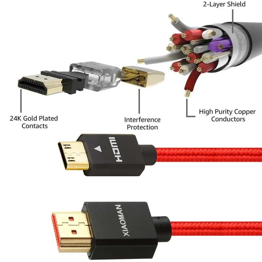 Мини HDMI к HDMI кабель высокоскоростной 1 м 2 м 3 м 5 м для камеры MP4 видеокарты ноутбука с Mini HDMI портом