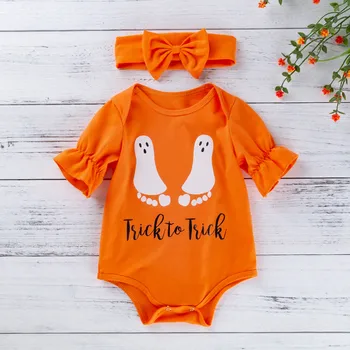 

Toddler Baby Kids Girls Halloween Letter Print Romper Bodysuit Playsuit Hairband