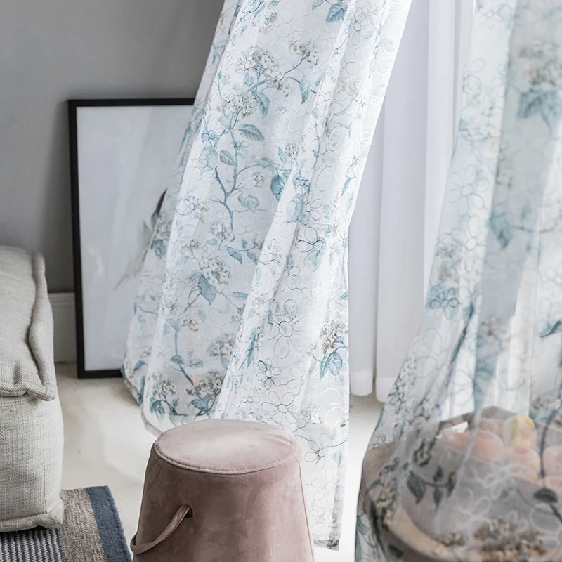 

Pastoral Style Printed Curtains Tulle for Living Room Flower Sheer Voile Window Drapes Cortina for Bedroom Curtains Tulle