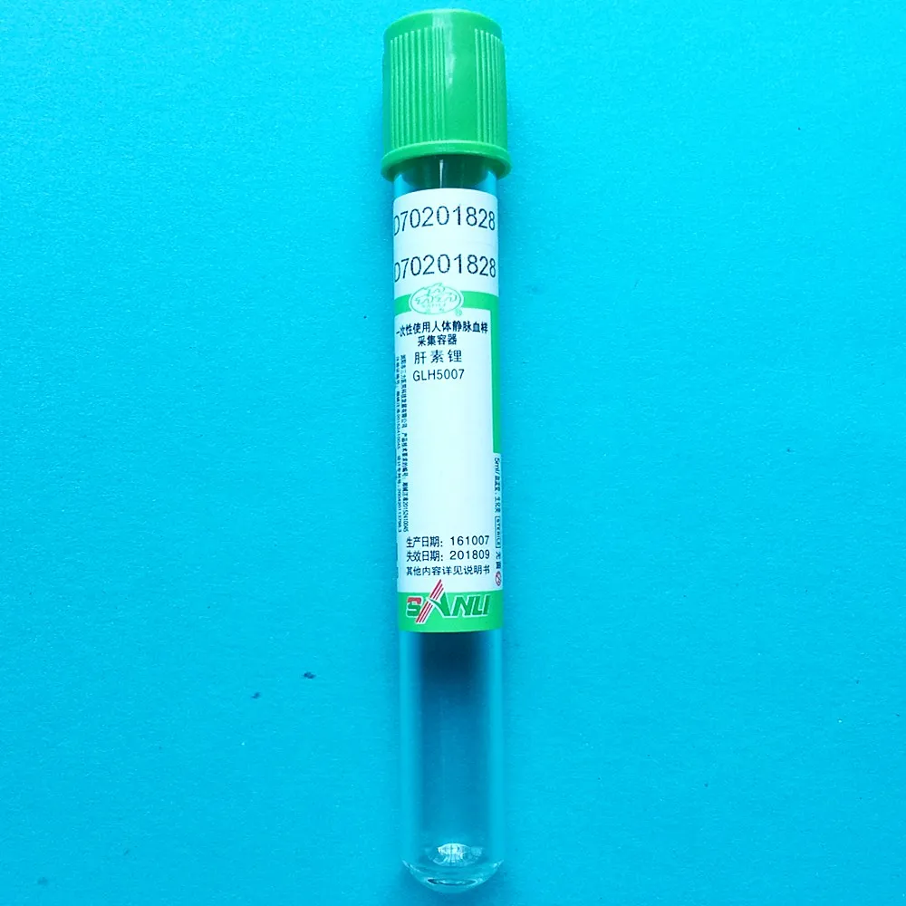Одноразовая Стерильная вакуумная трубка для сбора крови с литиевыми Heparin добавками зеленая крышка 5 мл Vac