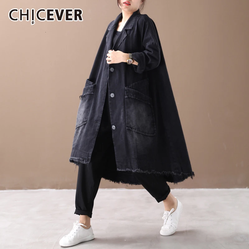 CHICEVER Корейская Асимметричная джинсовая ветровка Женская воротник с лацканами