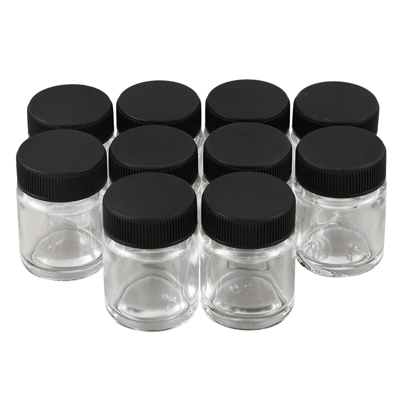 

10 x 22cc Airbrush Bottles Empty Glass Pots Lids Color Cups