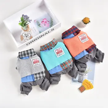 

Plaid Design Multi Colors Four Legs Pet Overalls Bluza Dla Psa Autumn and Winter Thickened Velvet Fake Two-Piece Dog Clothes