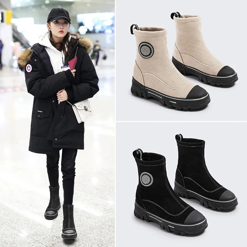 

2019 Winter Martin Boots Versatile Warm plus Velvet WOMEN'S Boots Student Korean-style INS Cotton-padded Shoes Foot Covering WOM