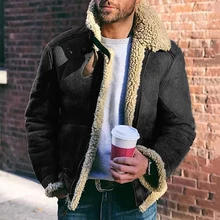 2021 Winter Warm Long Sleeve Faux Fur Jackets Men Zip-up Overcoats Vintage Woolen Turn-down Collar Coats Mens Fashion Streetwear