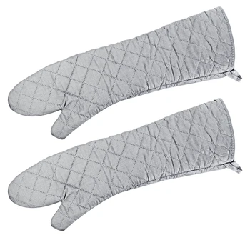 

23 Inch a Pair of BBQ Kitchen Glove Cotton Cloth Oven Mitts Heat Resistant Bake for Kitchen Microwave Oven