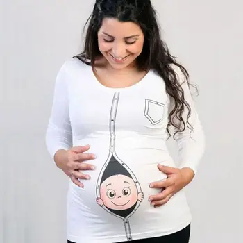 

Women New Maternity Pregnancy T Shirt Baby Print Funny Maternity Pregnant Clothes Long Sleeve Tee Plus Size(White,XXXL)