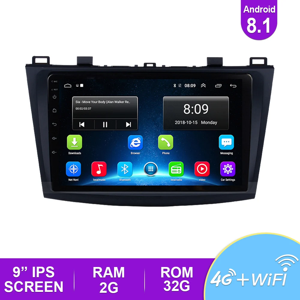 

9'' IPS Android 9.0 Auto Radio Car Multimedia For MAZDA 3 2009 2010 2011 2012 GPS Navi Navigation BT Stereo Audio 4G Player