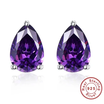

Vintage Purple Amethyst Stone Pierced Earrings Band Quality Small Stud Earrings Sterling Silver Birthday Gift for Women