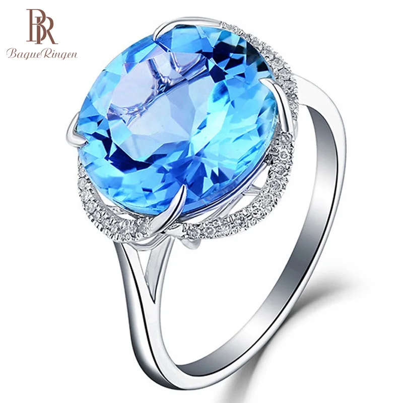 Женское кольцо с круглым аквамариновым камнем Bague Ringen ювелирное изделие из