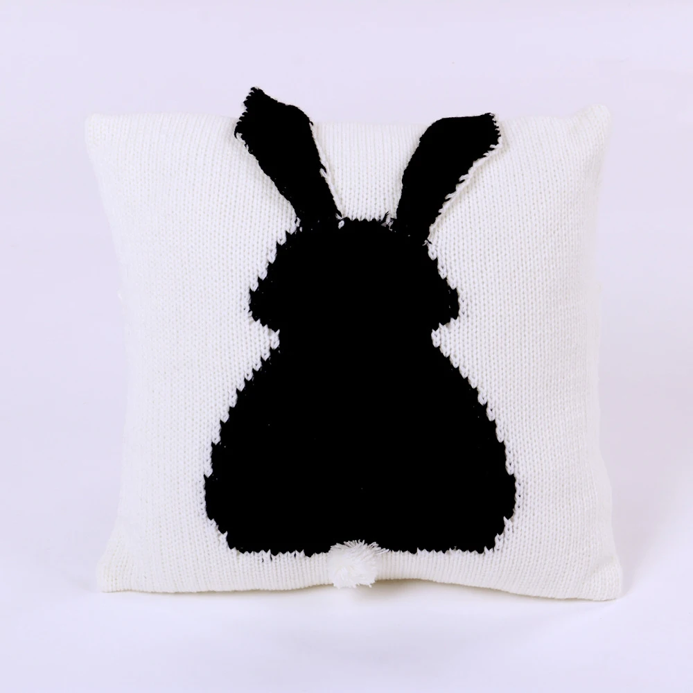 black white Наволочка 35x35 см Очаровательная декоративная наволочка Kawaii с рисунком кролика, мягкая детская наволочка, домашний диван, Автомобильная подушка, принадлежности 35x35 см - Цвет: black white